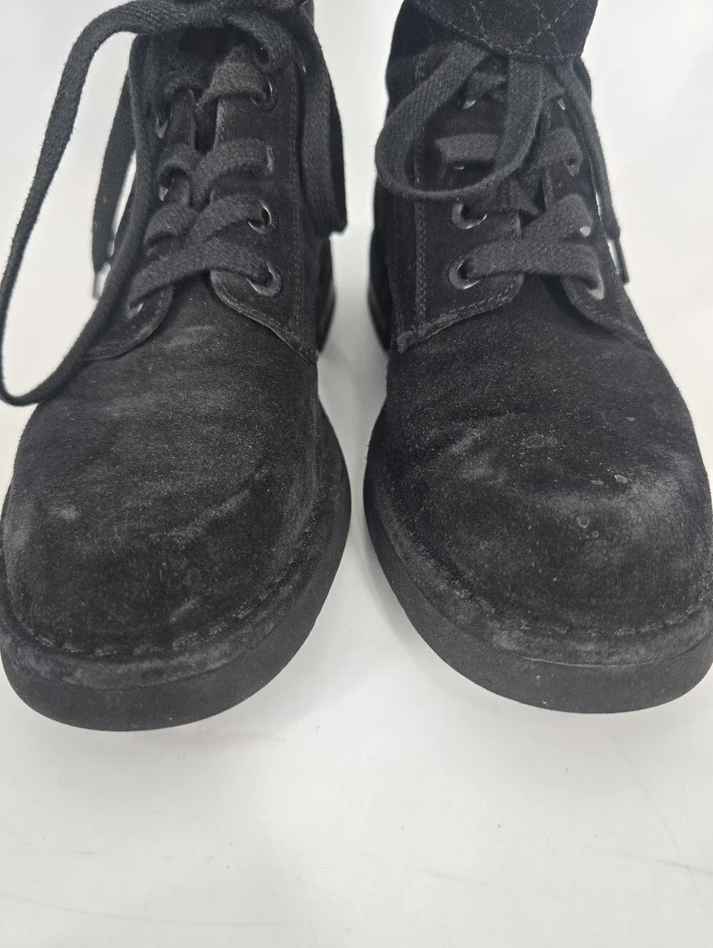 Chanel Black Suede Quilted Buckle Moto Boots Size 37